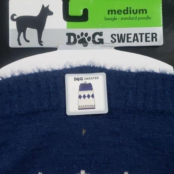Knit blue tan yellow dog sweater diamond fuzzy - Picture 2 of 7